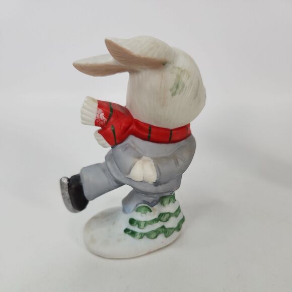 VINTAGE Homco Christmas Ice Skating Bunny Rabbits Boy & Girl 4" Figurines 5305 - Picture 4 of 15
